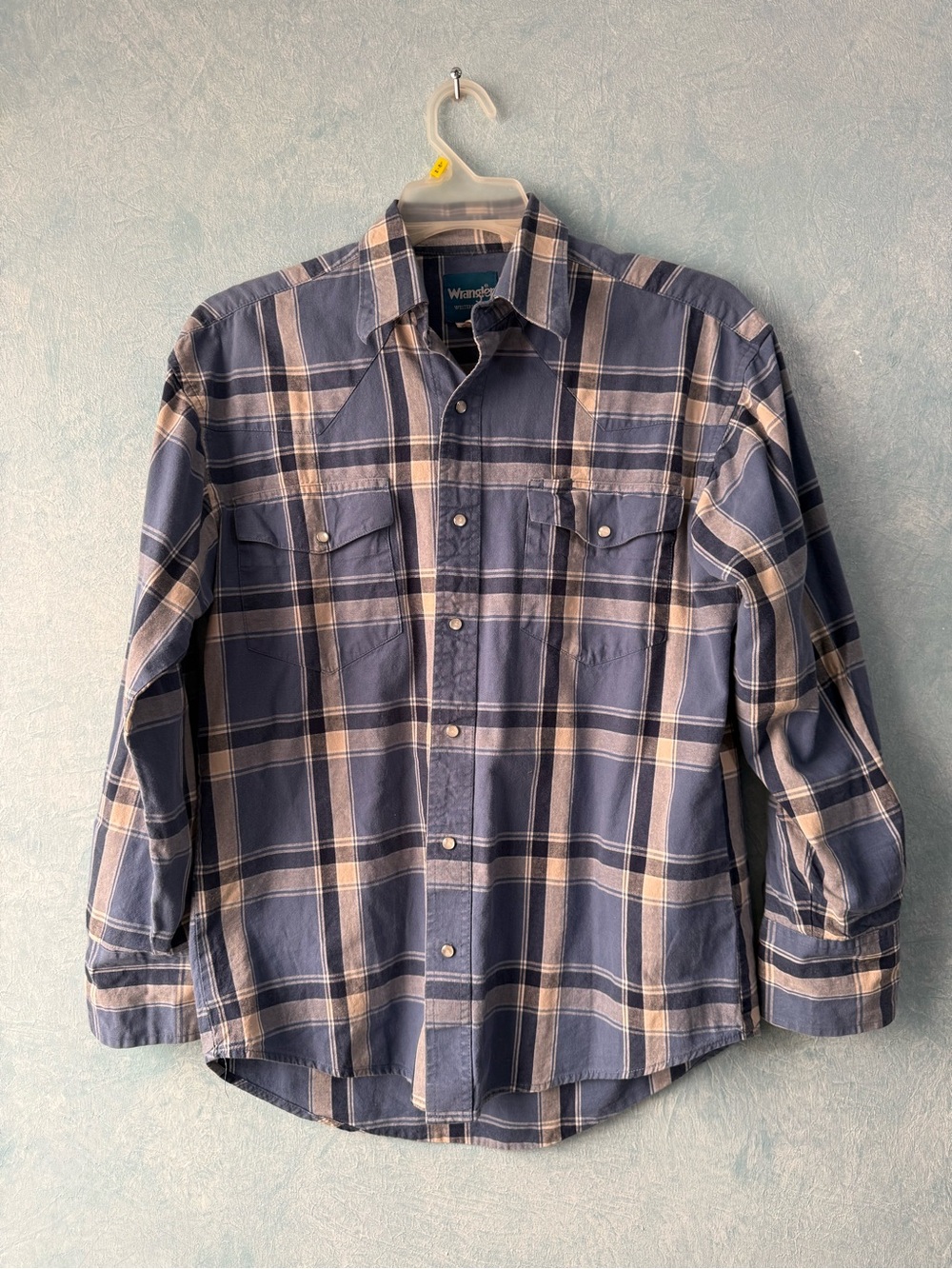 Wrangler Navy & White Plaid Button-Down Shirt